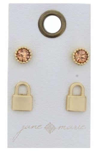 Rose Stone Circle, Gold Lock Stud Set