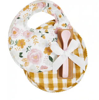 Mustard Floral Bib & Spoon Set
