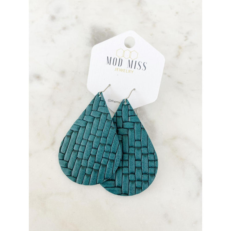 Teal Woven Leather Teardrop Ea