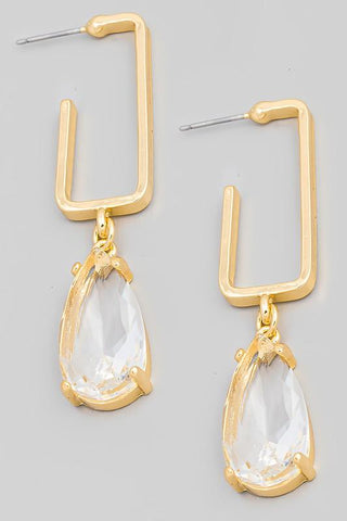 Gold Square Hoop with Stone