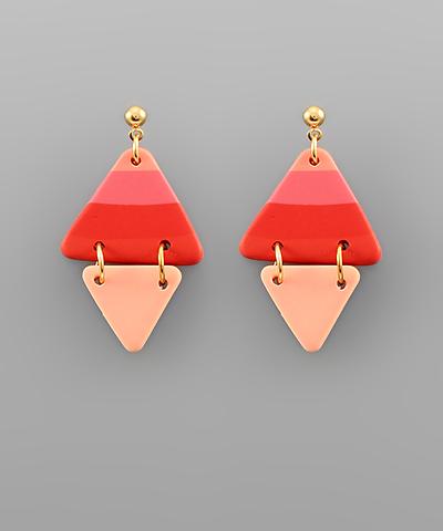 2 Triangle Clay Earring Red