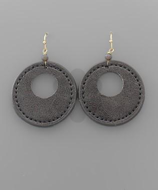 Gray Leather Circle Earring