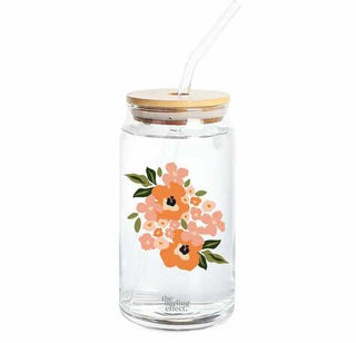 Floral Orange Mason Jar Glass