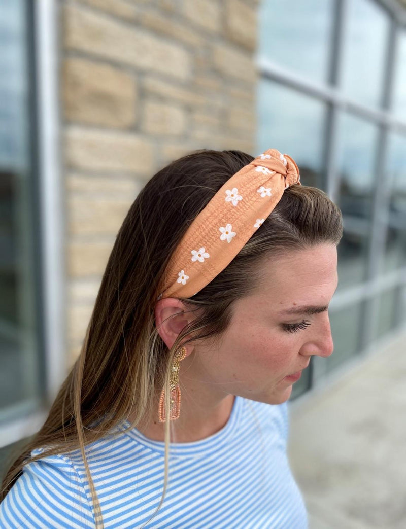 Floral Printed Headband Peach