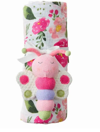 Floral Swaddle & Rattle Set