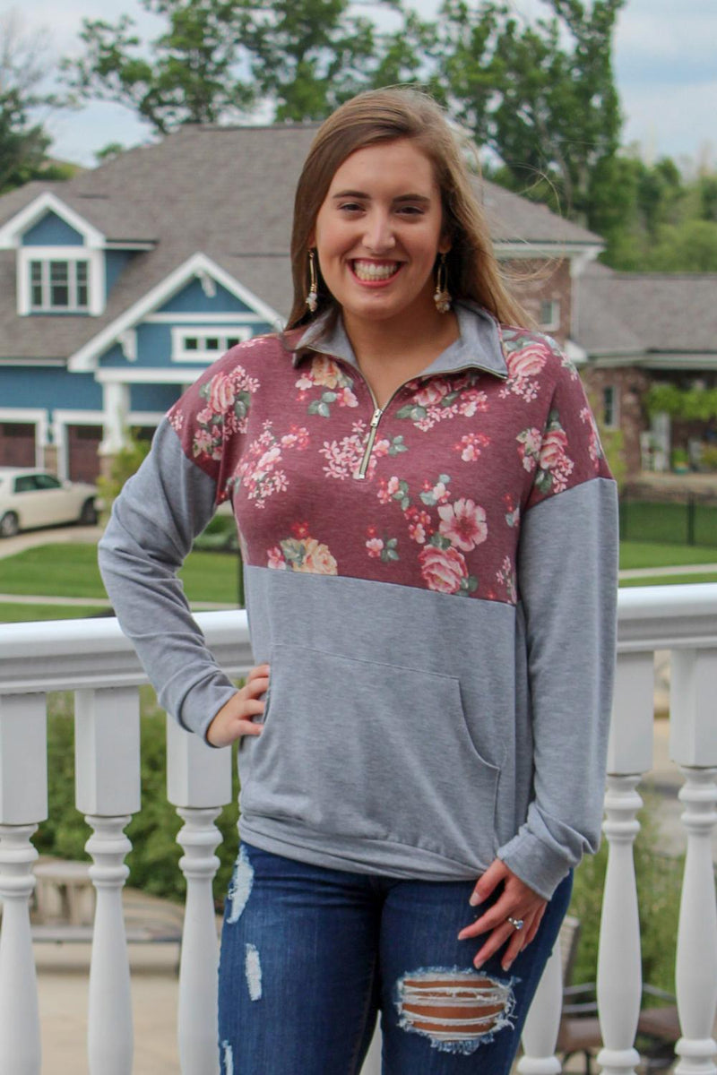 Floral Zip Up Sweatshirt