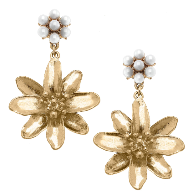 Flower & Pearl Cluster Earring