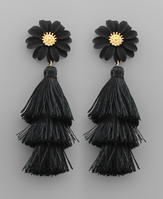 Flower & Tassel Earring Black