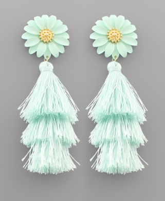 Flower & Tassel Earring Mint