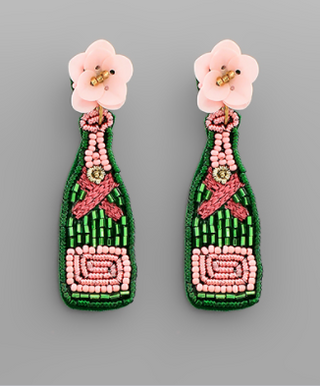 Flower Top Champagne Earrings Green
