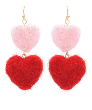 Fluffy Red Heart Earring
