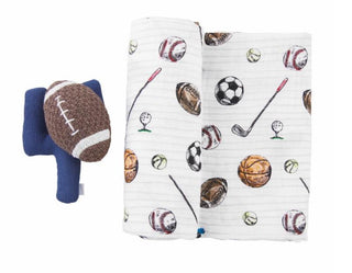 Football Swaddle & Rattle Set
