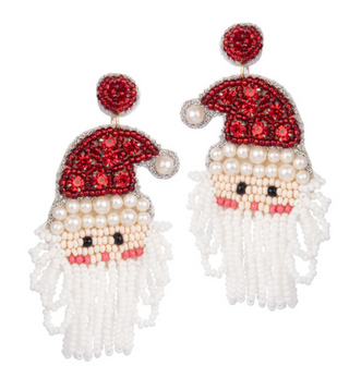 Fringe Santa Bead Earrings Red