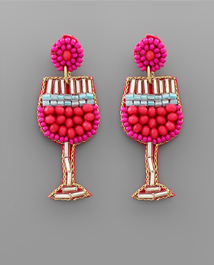 Fuchsia Cocktail Glass Earring