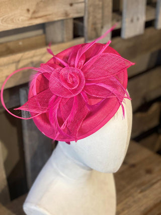 Fuchsia Feather & Rose Fascinator