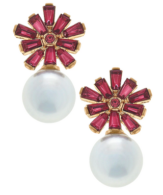 Fuchsia Flower Pearl Earring