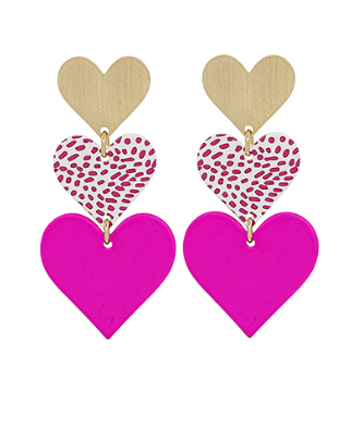 Fuchsia Triple Heart Earring