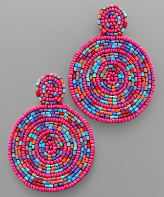 Fuschia/Multi Beaded Circle Earring