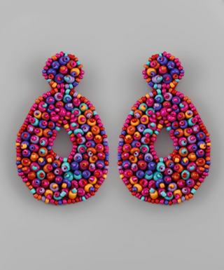 Fuschia/Multi Beaded T-drop Earring
