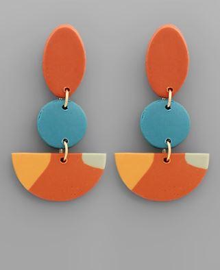 Geometric Clay Earring Round Orange