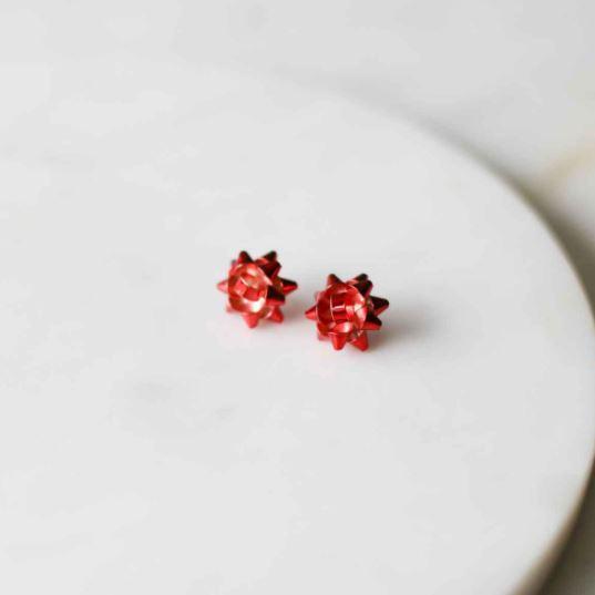 Gift Bow Earrings Red