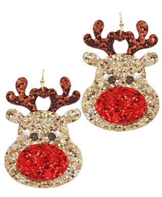 Glitter Rudolph Earring