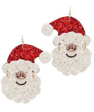 Glitter Santa Face Earring