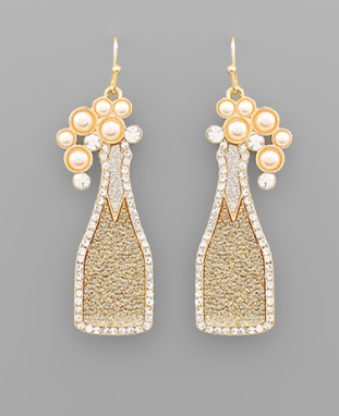 Gold Champagne Bottle Earring