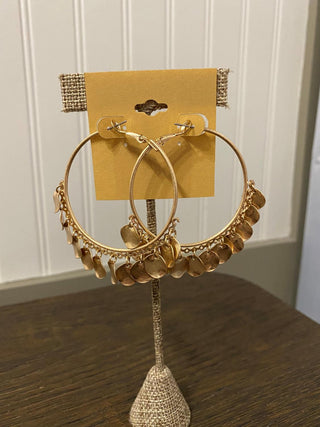 Gold Hoop With hammered Disc Earring