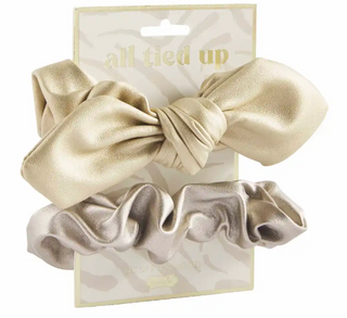 Gold Leather Scrunchie Set