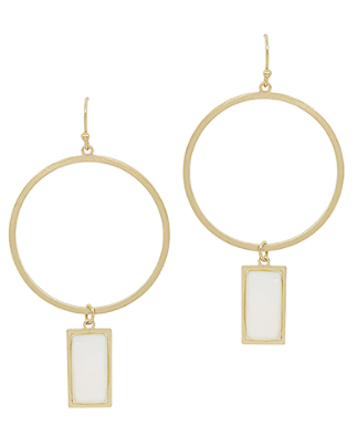 Gold Pearl Rectangle Earring