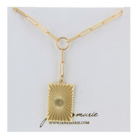 Gold Rectangle Lariat Necklace