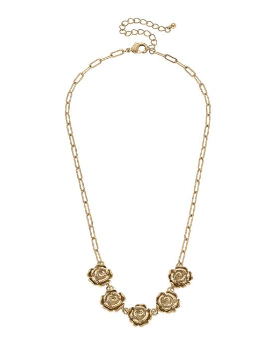 Gold Rose Linked Necklace