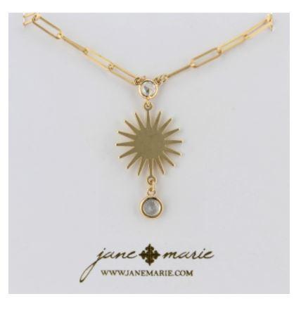 Gold SunBurst W/Clear Dangle Necklace