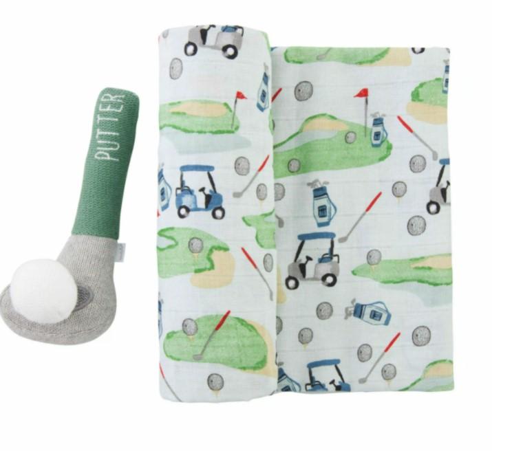 Golf Swaddle & Rattle Set