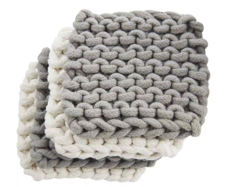 Gray Crochet Coaster Set