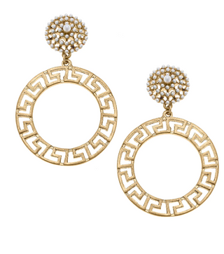 Greek Key Pearl Circle Hoop