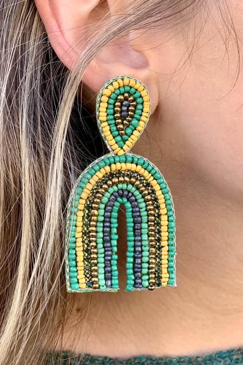 Green Beaded Arch Earring
