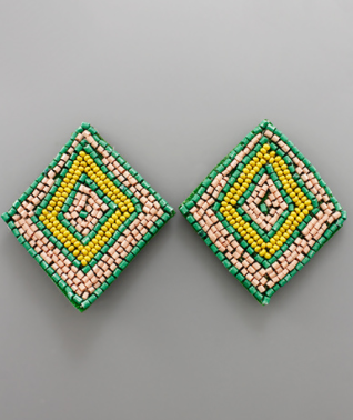 Green Beaded Rhombus Earring
