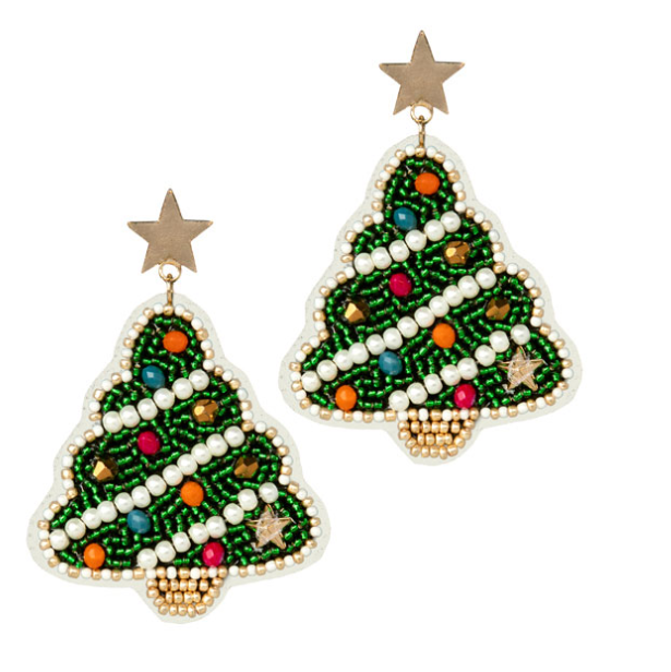 Green Christmas Tree Earrings