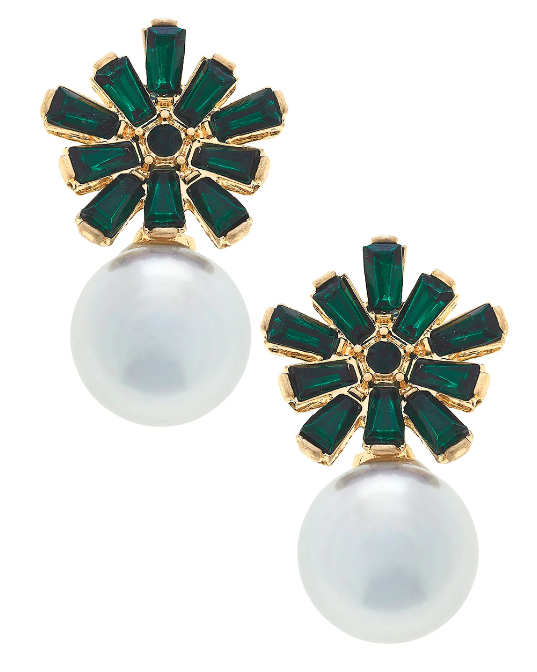 Green Flower Pearl Earring