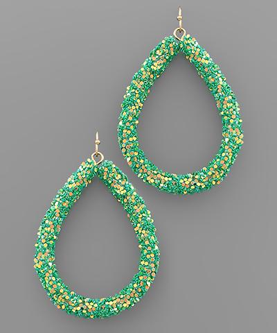 Green Glitter Teardrop Earring