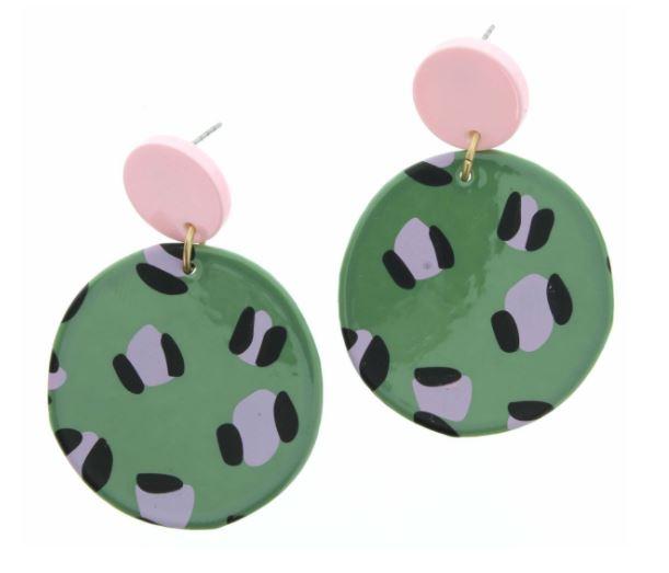 Green & Pink Leopard Circle Earring