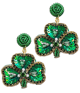 Green Sequin Shamrock Earring