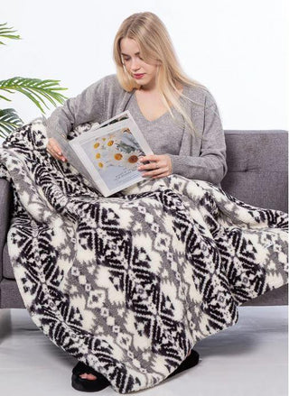 Grey Aztec Sherpa Blanket