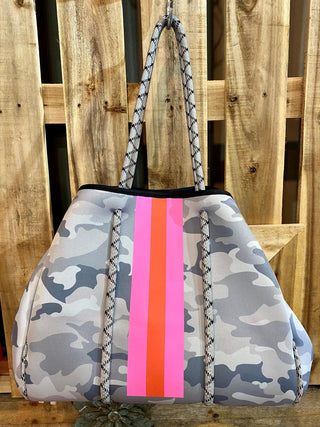 Grey Camo Orange Strip Neoprene Bag