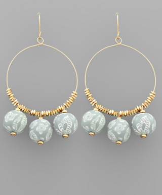 Grey Flower Print Ball Earring