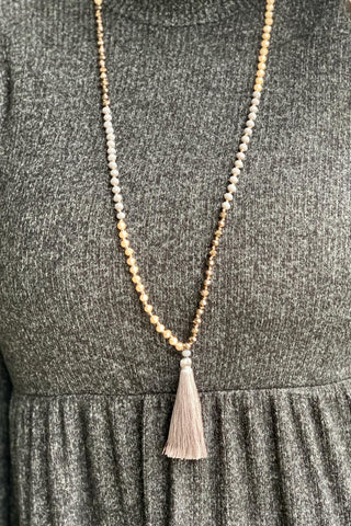Grey Fringe Tassel Necklace
