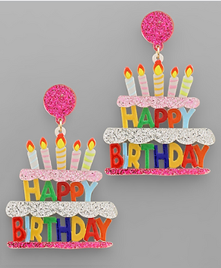 HAPPY BIRTHDAY Cake Earring Fuschia