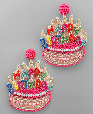 HAPPY BIRTHDAY Cake Earring Pink